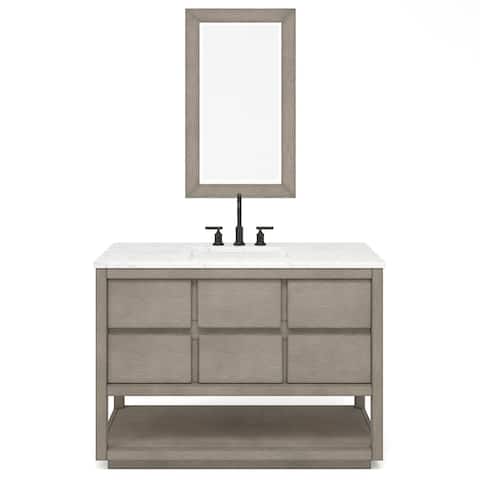 Oakman 30 In. Carrara White Marble Countertop Bath Vanity in Grey Oak with Mirror