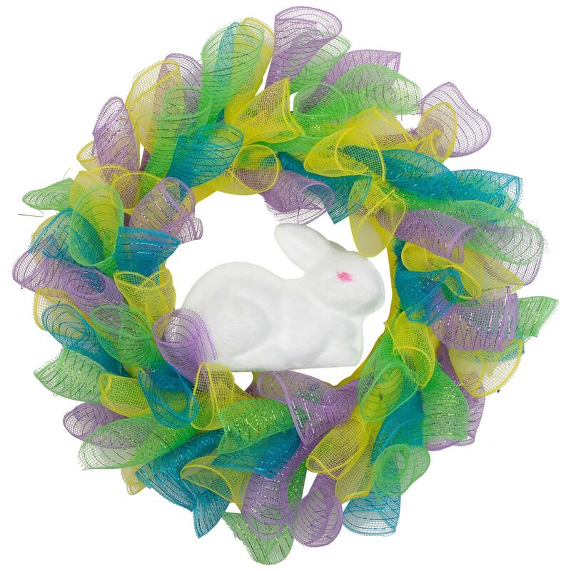 Pastel Deco Mesh Ribbon Easter Bunny Wreath - 24"