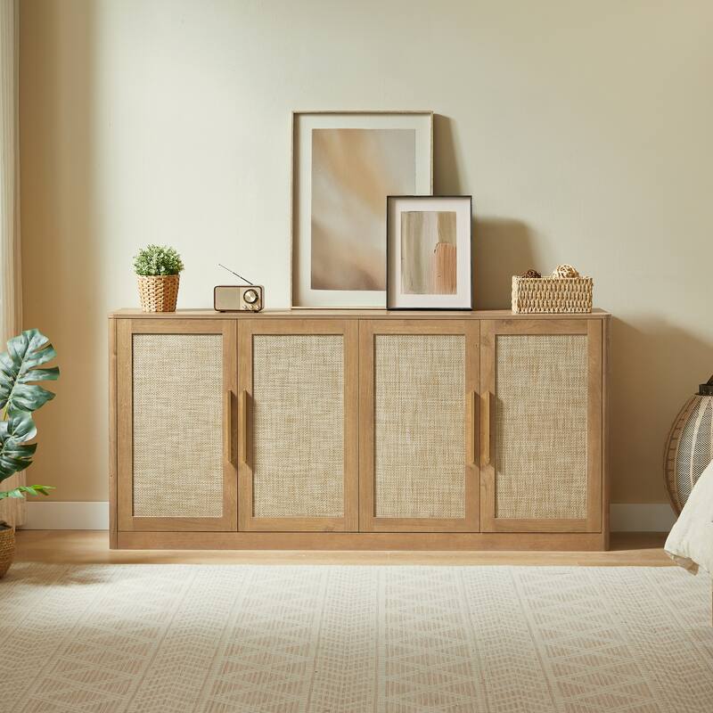 67" Rattan 4-Door Buffet Cabinet