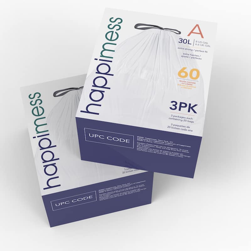 happimess 8-Gallon (30L) Drawstring Trash Can Liner, Clear (60-Count, 3-Packs of 20 Liners)