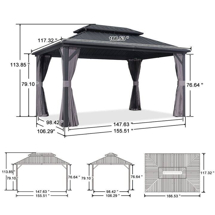 PURPLE LEAF Outdoor Galvanized Steel Hardtop Gazebo, Aluminum Frame Gazebo With Curtains