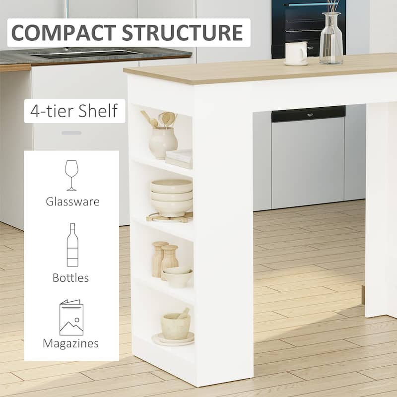 Bar Table, High Top Pub Table with 4 Storage Shelves