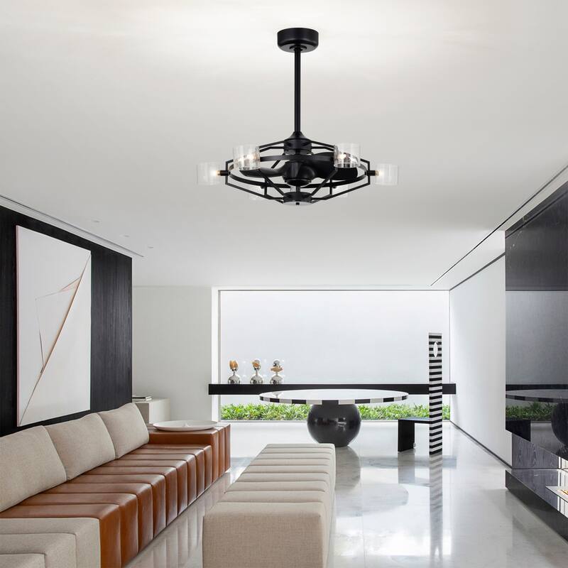Damita 35 Inch Matte Black finish 6 Light, 3 Blade Ceiling Fandelier with Remote