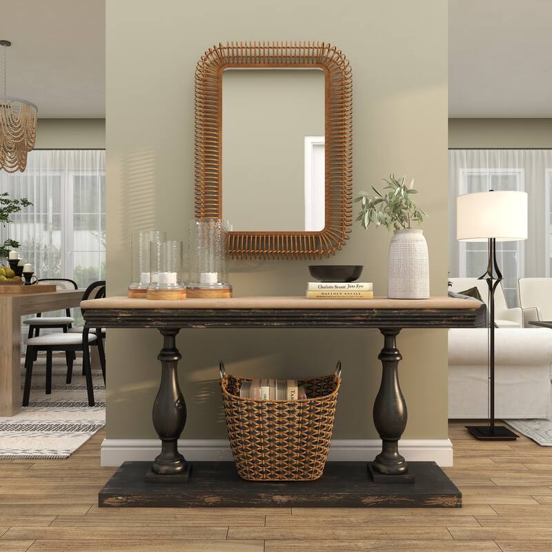 Brown Wood Handmade Woven Room Wall Mirror