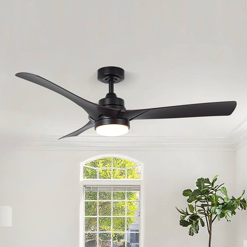 52" Modern Black Dimming LED Ceiling Fan with Light and Remote