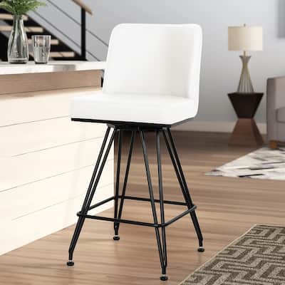 26" Leather/Velvet Swivel Counter Height Bar Stools - 38.2"H x 17.7"W x 19.1"D