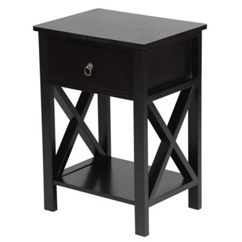 Modern Nightstand with Drawer and Shelf Stylish and Functional Bedside Table for Organized Living - Black