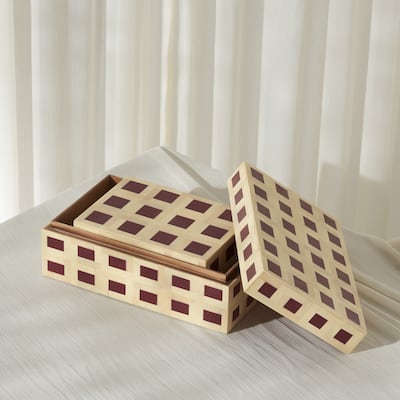 SAFAVIEH Home Sati Muted Yellow/Burgundy Resin Decorative Box Set of 2