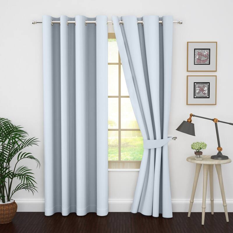Polyester Thermal Insulated Blackout Curtains by Ample Decor- 2 Panels - 84 Inches - Steel Grey