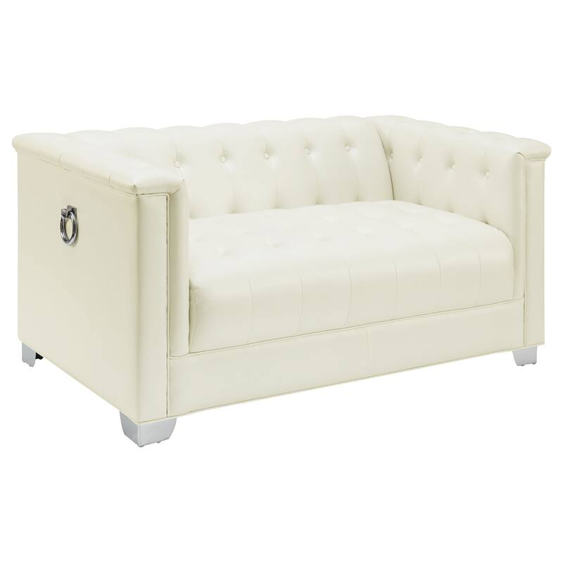 Chaviano Pearl White Upholstered Track Arm Sofa Set