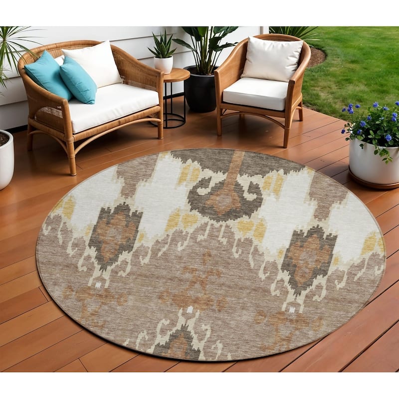 HomeRoots Ikat Transitional Rectangle Outdoor Rug - 8' Round