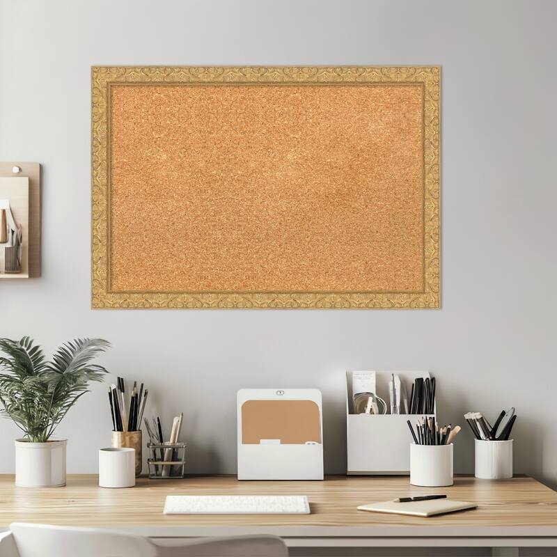 Lila Gold Wood Framed Cork Board - Bulletin Board, Organization Board, Pin Board