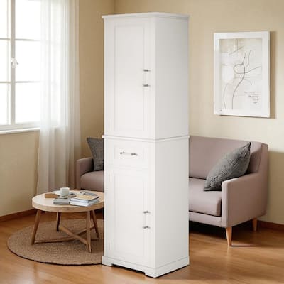 72" Tall Bathroom Storage Cabinet with Drawer, 2 Doors, Adjustable Shelves and Door Rack, Freestanding MDF Organizer