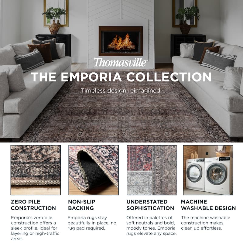 Thomasville Emporia Industrial Old World Chenille Machine Washable Non-Slip Flat Pile Area Rug Collection