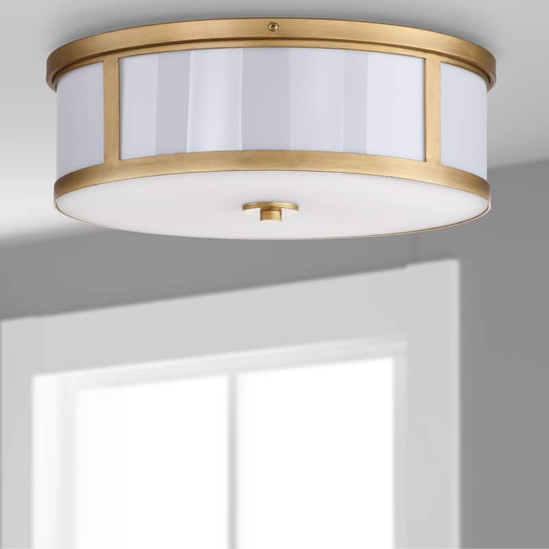 SAFAVIEH Lighting Stephenie 6-inch 2-Light Avery Gold Ceiling Drum Light - 17" x 17" x 6" - Antique Gold - 17Wx17Dx6H