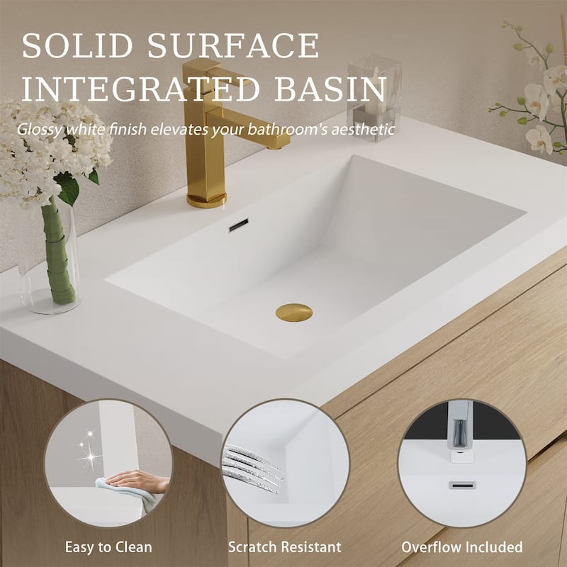 24"/30"/36"Wall Mounted Bathroom Vanity w/ Sink and Soft Close Drawers