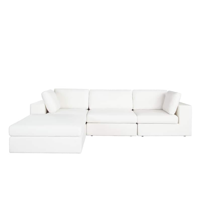 Lipi 4pc Modular Sectional Chaise Sofa Set, Mist White, 120 Inch Solid Wood Frame