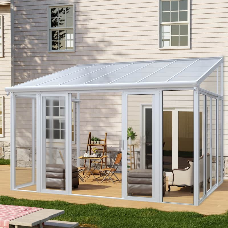 GDF Studio - Castellina Outdoor Enclosed Patio Cover with Sliding Doors - White