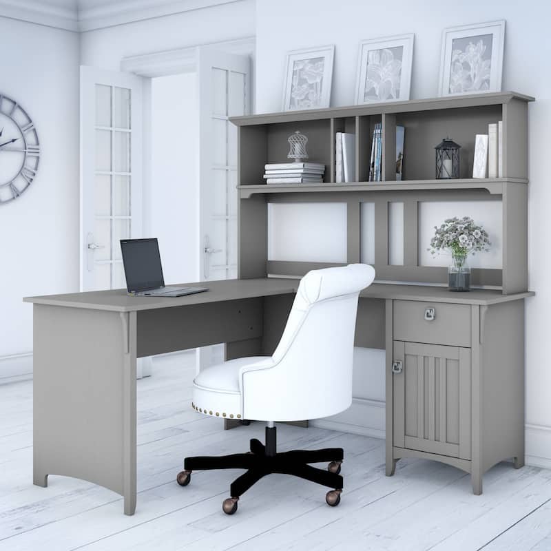 Bush Furniture Salinas 60W L Shaped Desk with Storage Hutch - Cape Cod Gray