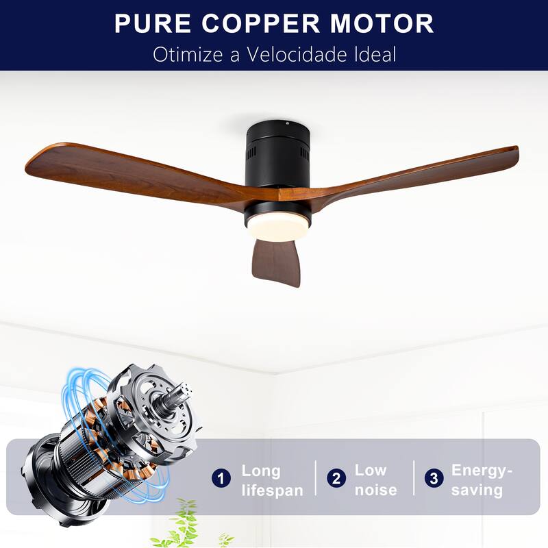 52" Flush Mount Ceiling Fan with Lights and Remote Control, Quiet DC Motor