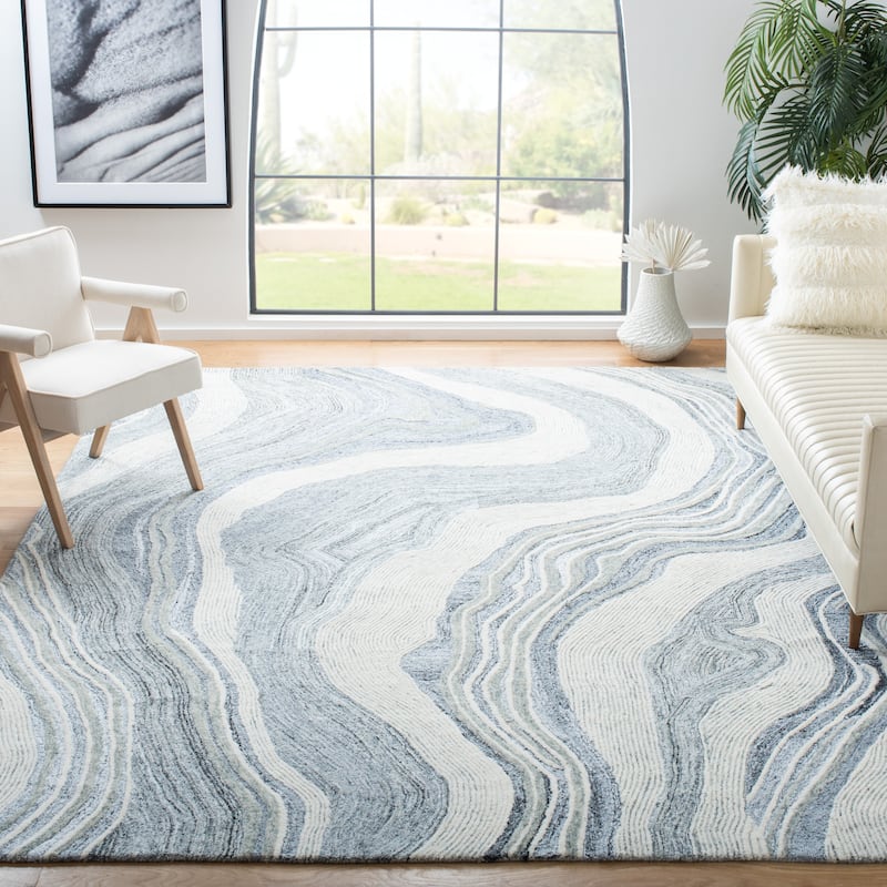 SAFAVIEH Handmade Fifth Avenue Klari Modern Abstract Wool Rug - 10' x 14' - Grey/Ivory