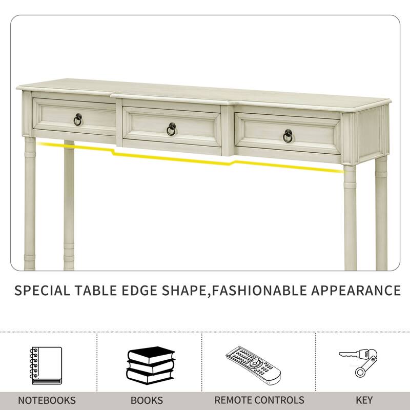 52in Console Table, Sofa Table With 3 Projecting Drawers, Botton Long Open Shelf Solid Wood Mufti-Functional Table