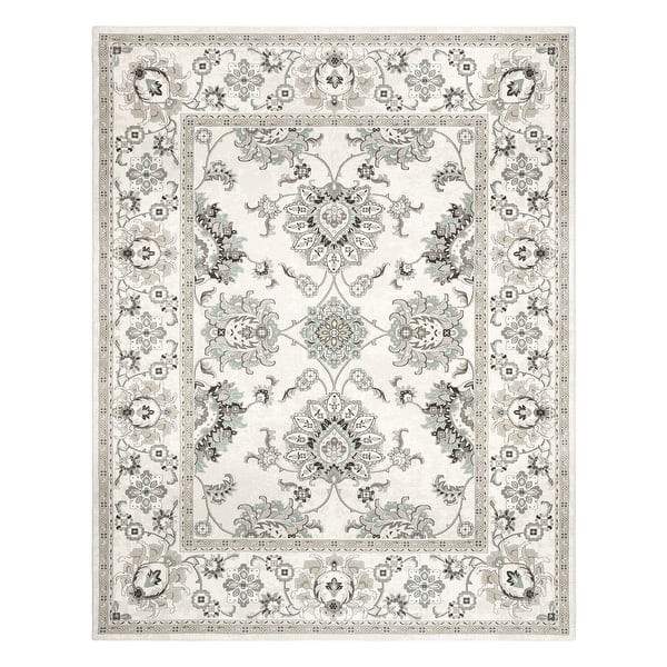 slide 2 of 14, Gertmenian Majestic Moena Traditional Oriental Floral Medallion Wide Border Area Rug 5' 3" x 7' 5" - Ivory - Rectangle