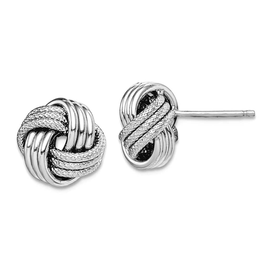 Curata 925 Sterling Silver Rhodium 11mm Textured Love Knot Post Earrings