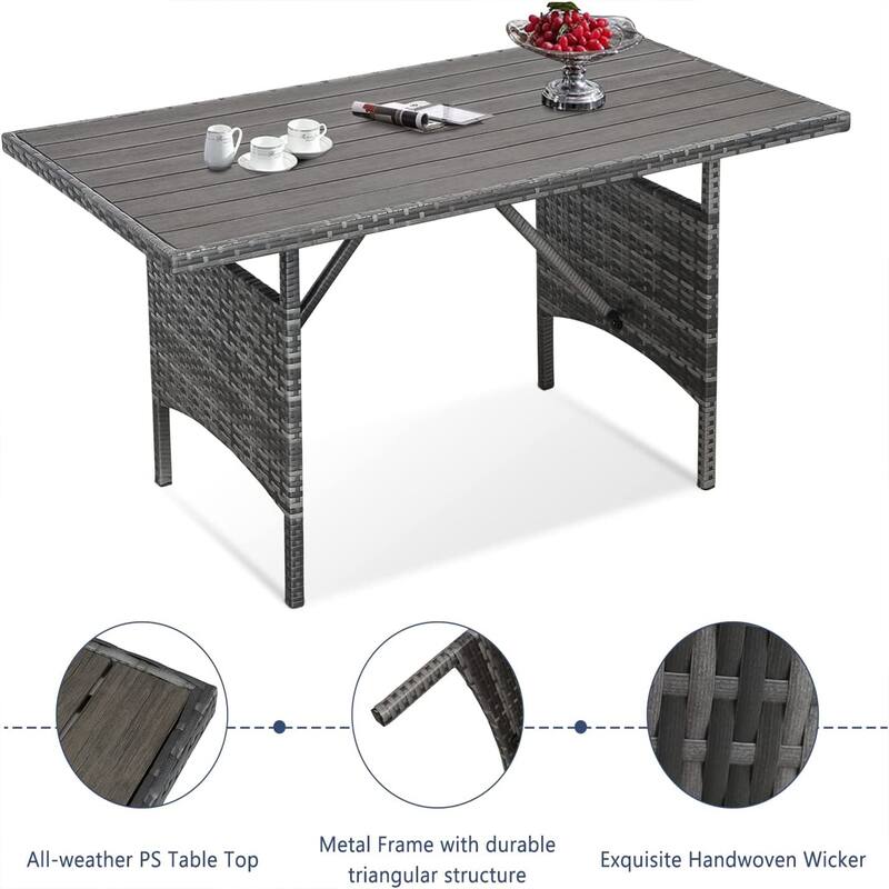 AECOJOY Outdoor Rectangle Wicker Dining Table