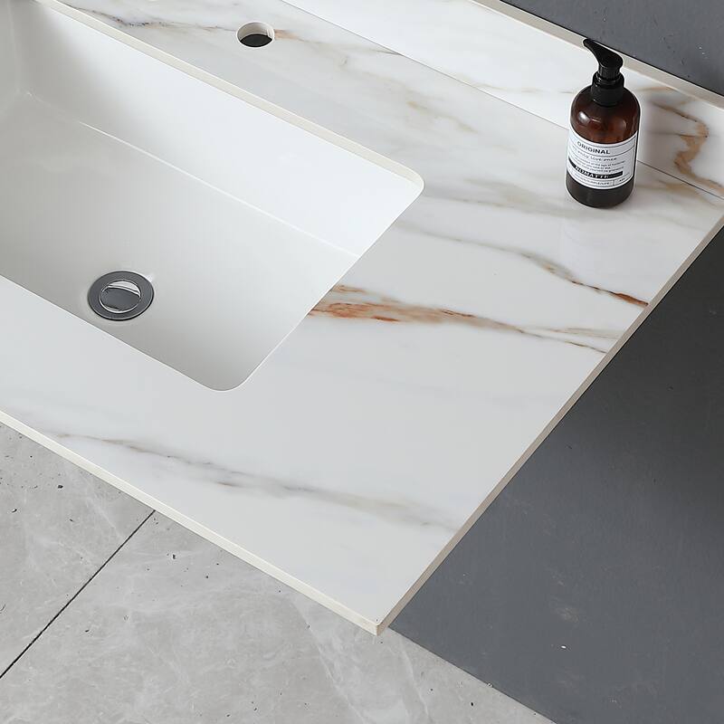 31 Inch Marble Vanity Top,Bathroom Vanity Top with Undermount Rectangular Middle Sink and 4 Inch Height Backsplash