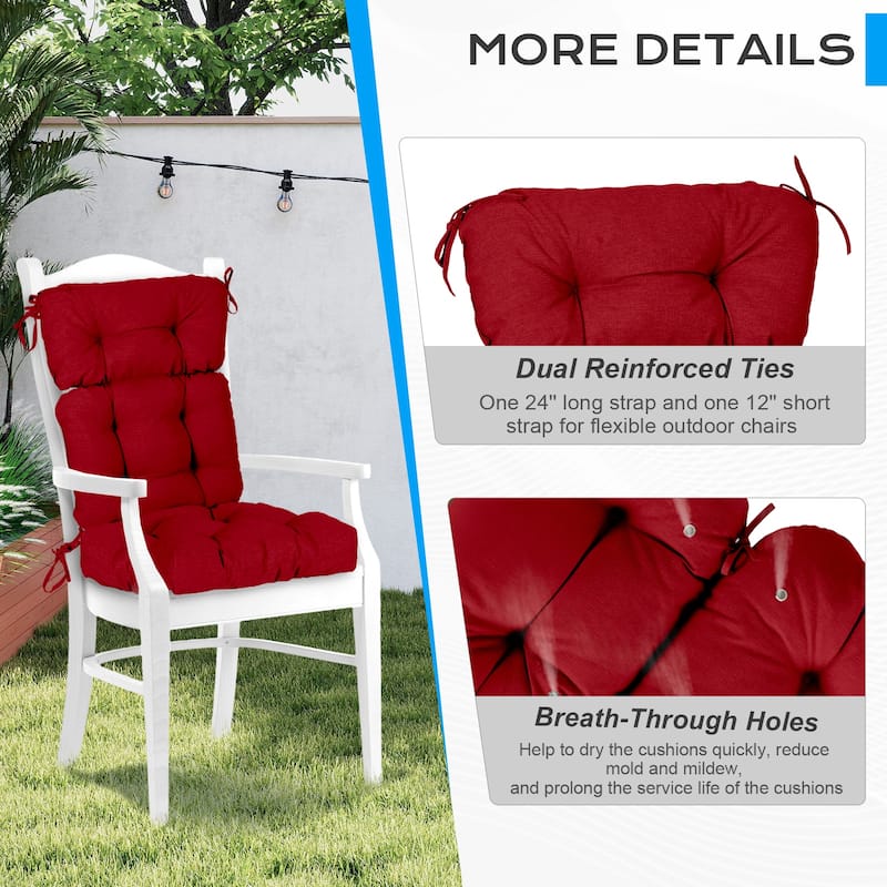 Aoodor Outdoor 45"x 22" x5" Tufted High Back Cushions Patio Replacement Chair Cushion with Ties, Set of 2 - 45" x 22" x 5"