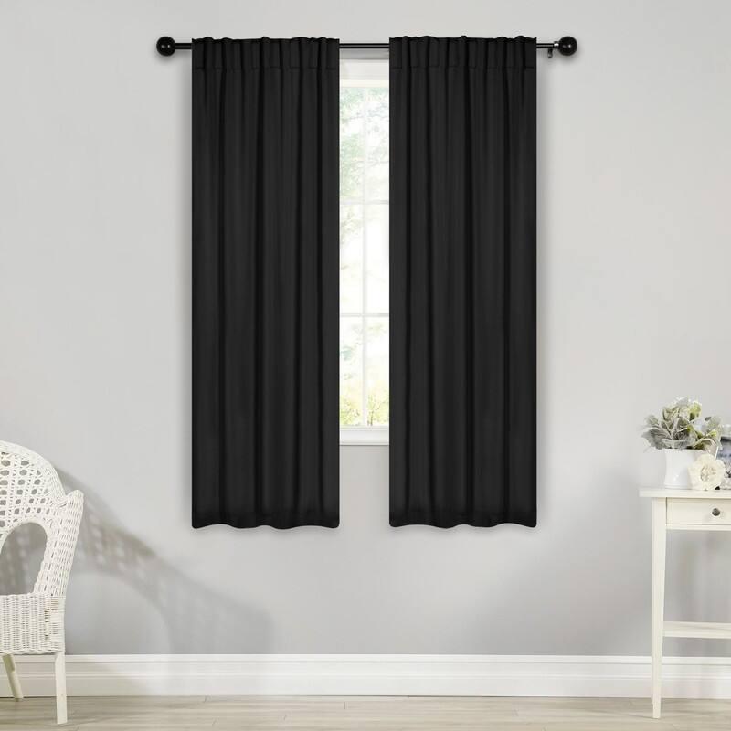 Superior Solid Room‑Darkening Curtain Panels (Set of 2) Machine Washable, Thermal & Noise‑Reducing, Back‑Tab Header - 26" x 63" - Black