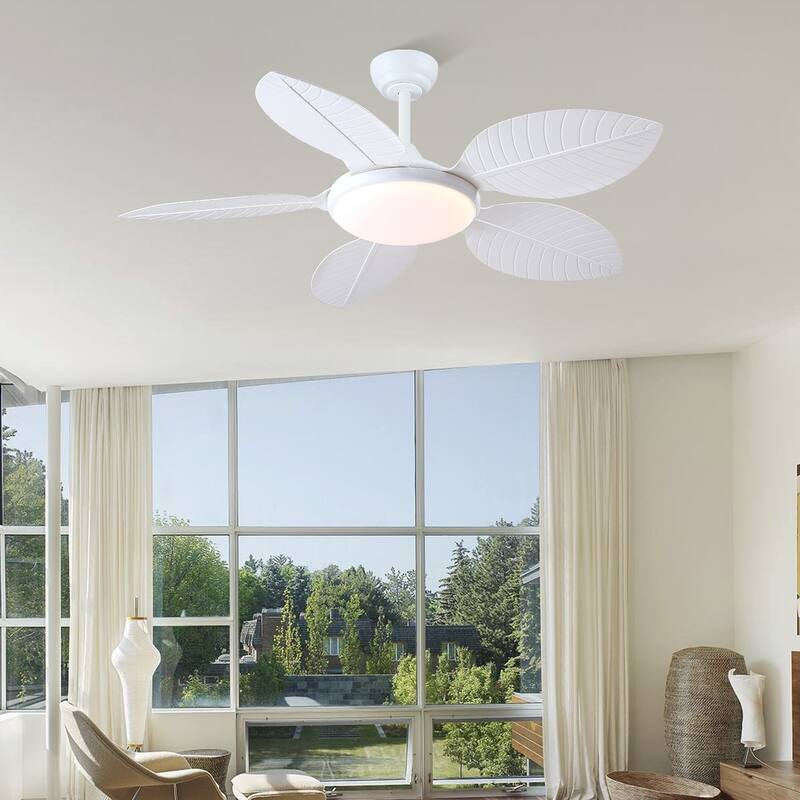 48" Downrod Ceiling Fan with Light,Palm Leaf Blades,Tropical Ceiling Fan for Living Room,Bedroom,Patio - 48 Inches