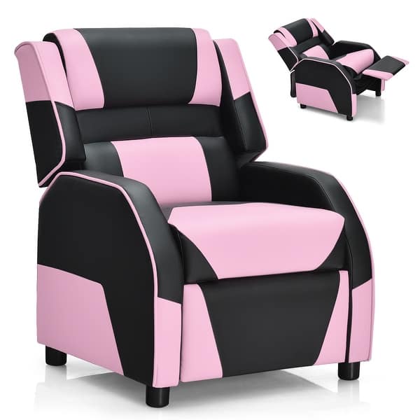 slide 2 of 13, Gymax Gaming Recliner Sofa PU Leather Armchair for Kids Youth w/ Pink
