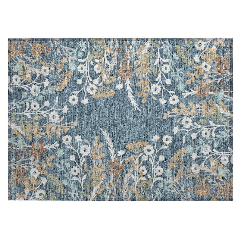 Machine Washable Indoor/ Outdoor Floral Border Chantille Rug