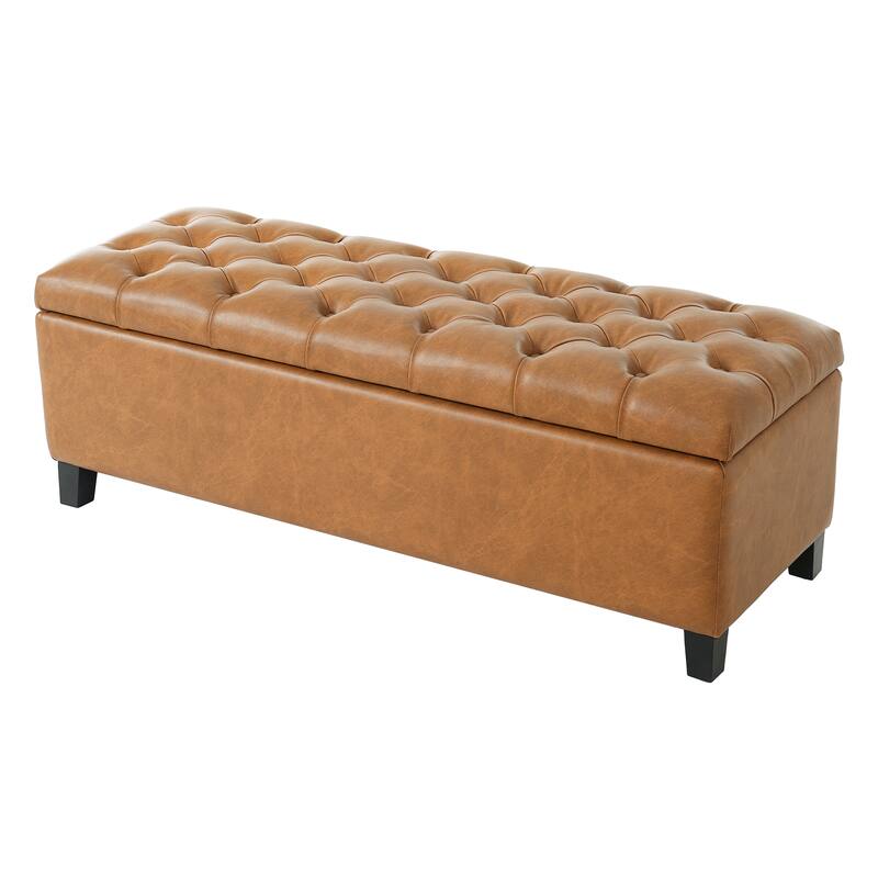 Ottoman Bench with Dark Brown PU Storage Surface
