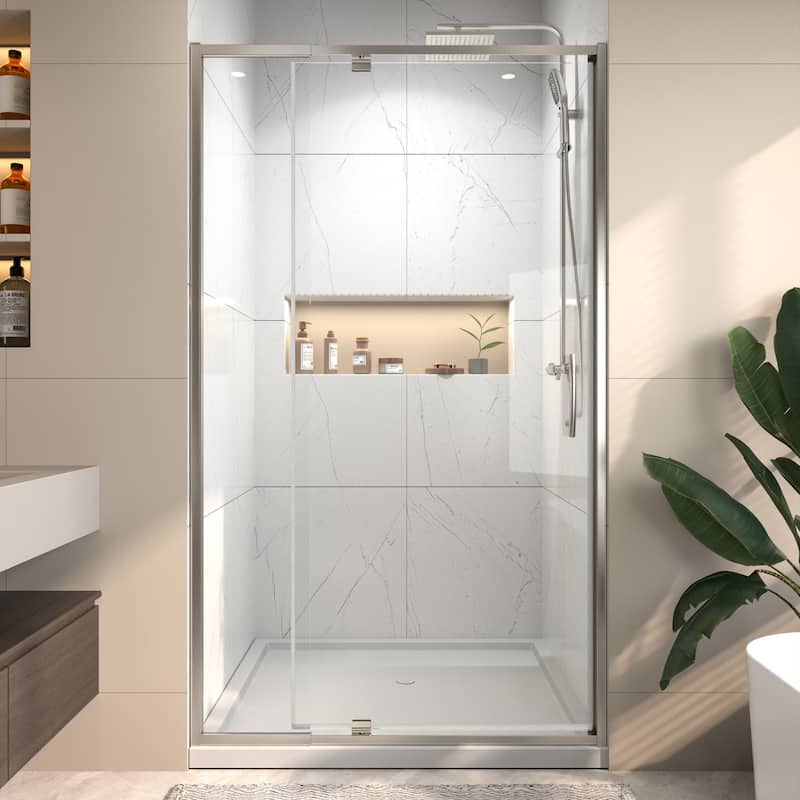 42"x71" Frameless Single Pivot Enclosure Glass Shower Door Black/Nickel with SGCC Tempered Glass