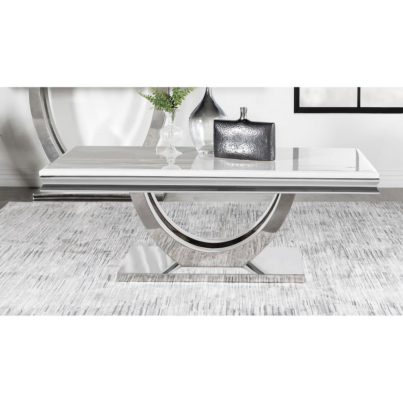 Kerwin Rectangular Sintered Stone Top Coffee Table White and Chrome