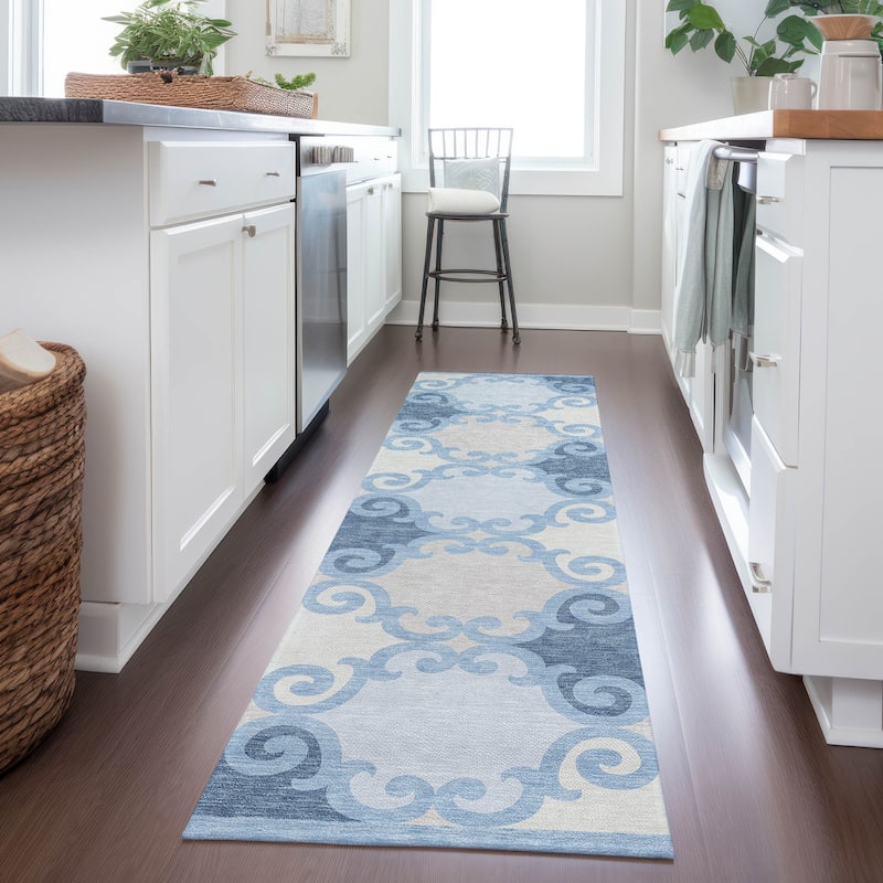 Machine Washable Indoor/ Outdoor Chantille Scroll Rug