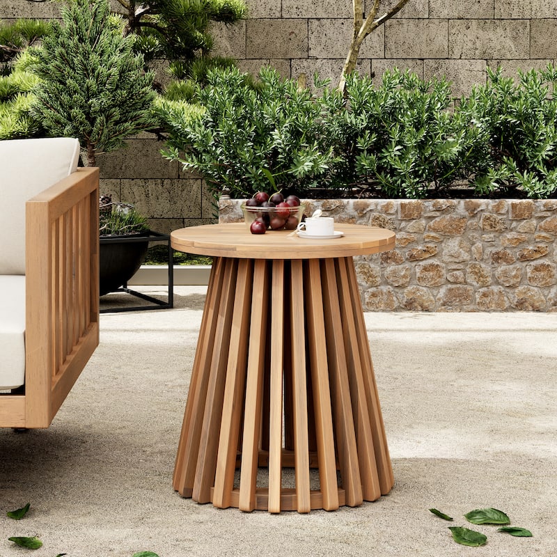 3 Piece Patio Conversation Set, Outdoor Wood Leisure Seat(Set of 2),Armchair with Cushions,Acacia Wood Patio Side Table