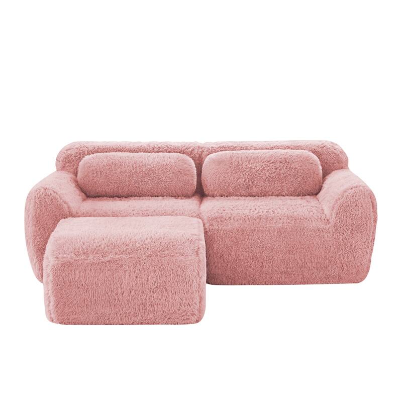 Anmytek L-Shaped Sectional Sofa with Chaise Plush Fabric 32D High Density Sponge No Assembly Ergonomic Anti-Slip Bed Sofa