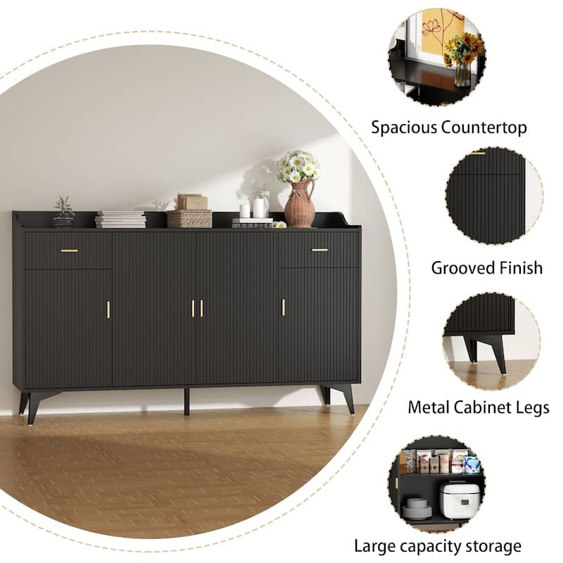 Wooden Accent Cabinet, Sideboard Credenza or TV Stand with Cabinet Doors and Adjustable Shelves