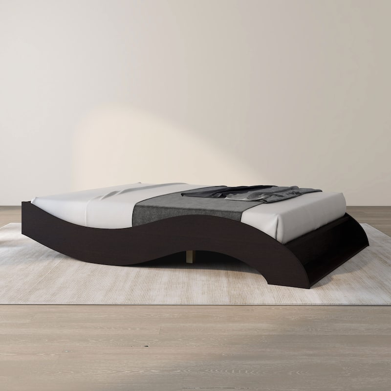 DH BASIC Contemporary Cappuccino Curved Platform Bed by Denhour