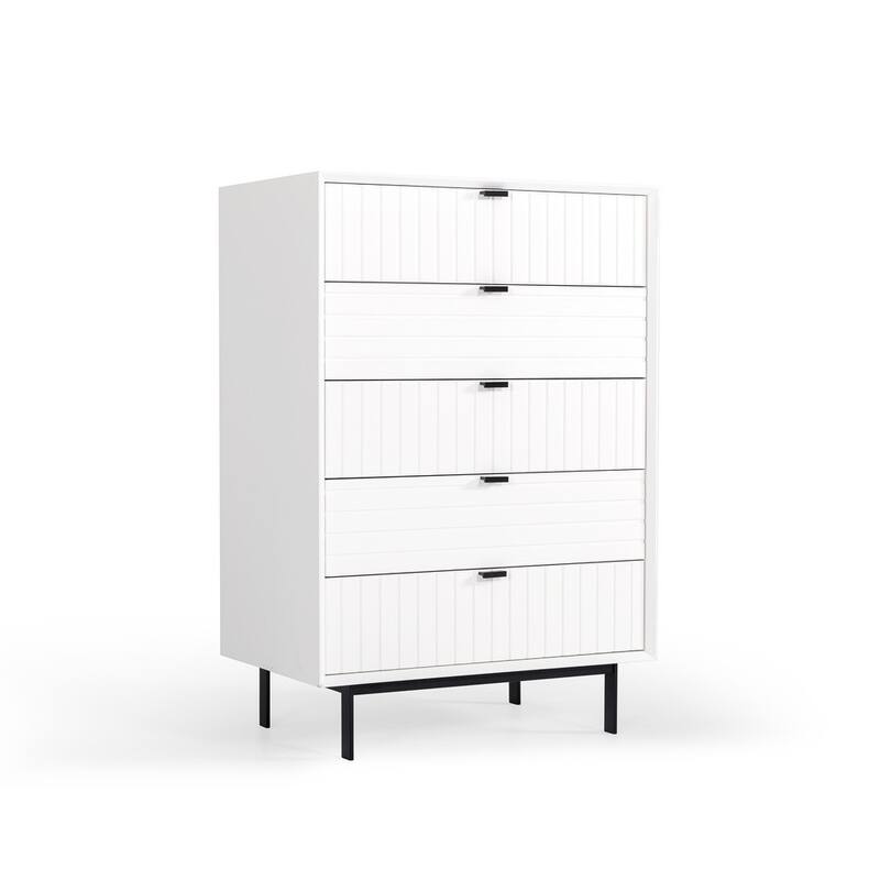 30" White Solid Wood Five Drawer Chest
