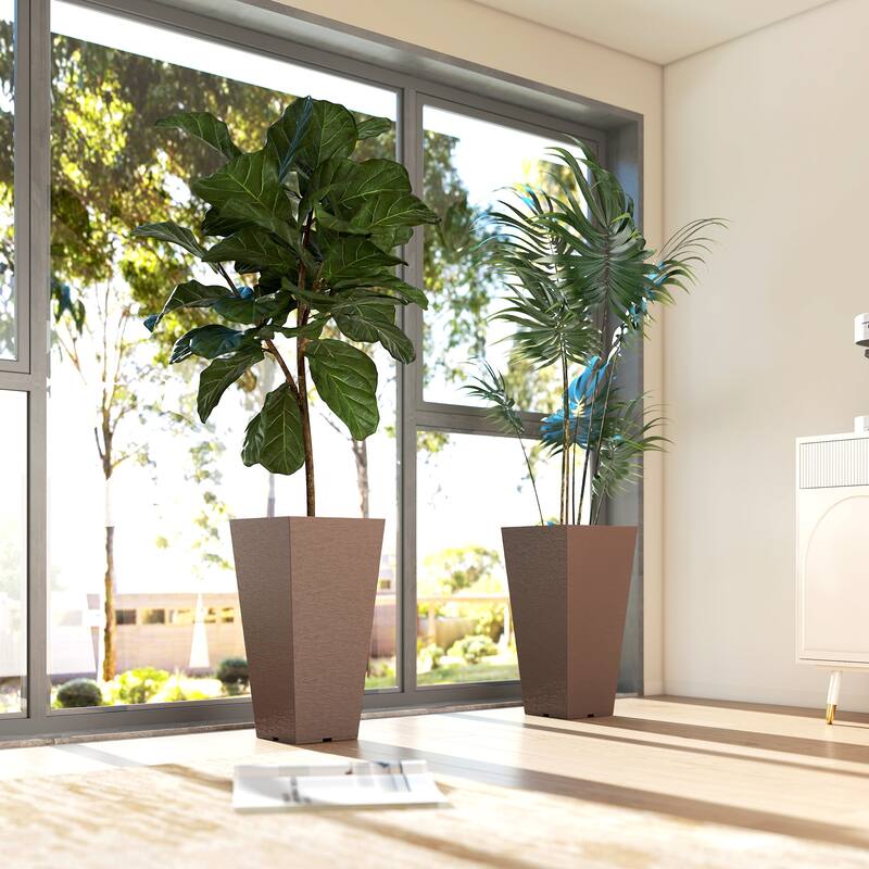 Outsunny 23 Inch Tall Planters for Outdoor Plants, Set of 2,Weather and UV Resistant Stackable Tapered Large Planters