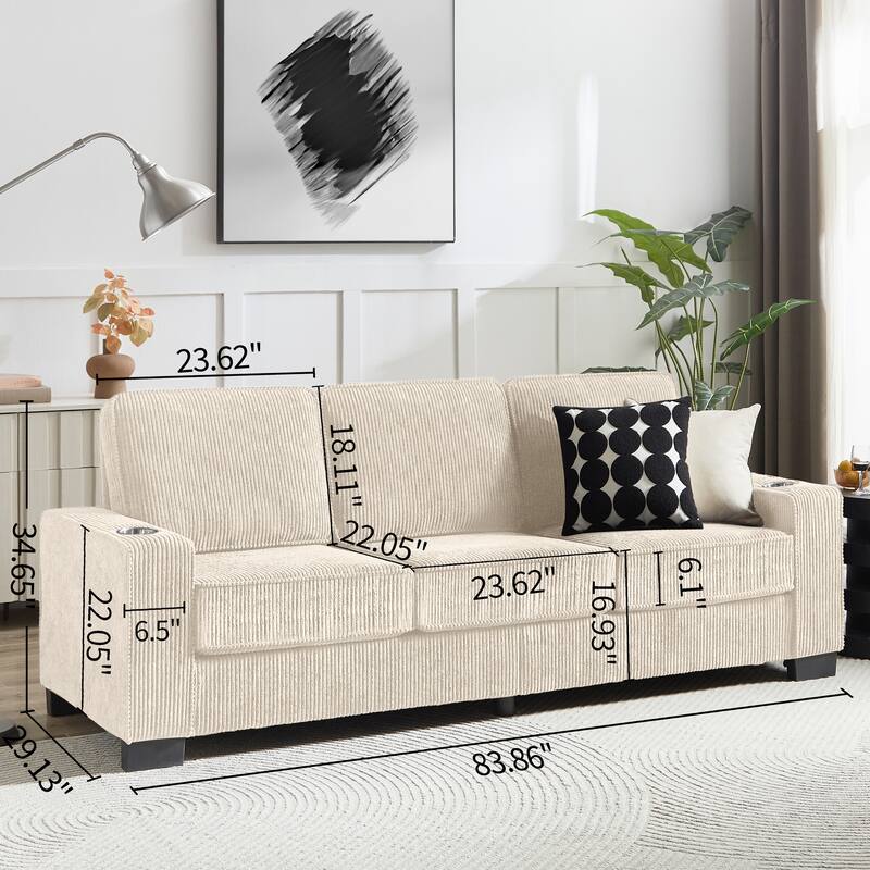84" Corduroy 3-Seater Sofa, Modern Compressed Design for Multiple Rooms