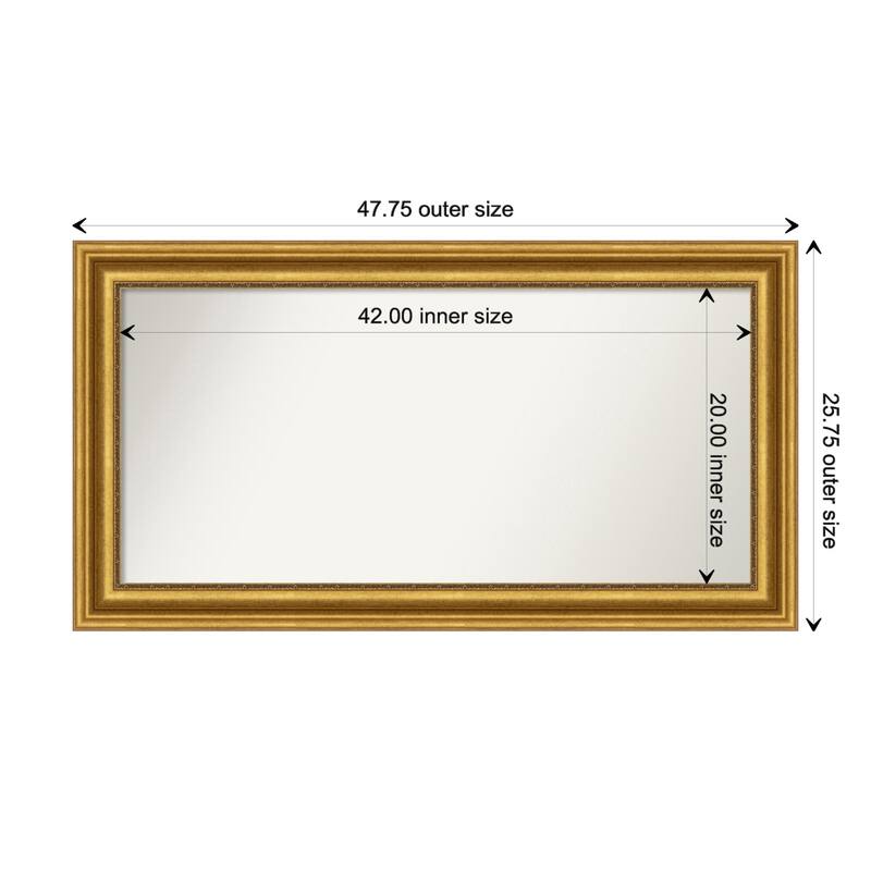 Parlor Gold Framed Non-Beveled Custom Wall Mirror, Bathroom Vanity Mirror - Outer Size: 47.75 x 25.75
