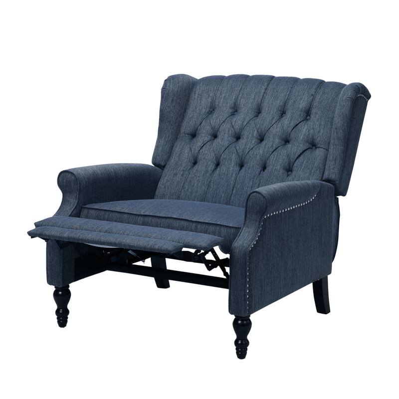 Oversized Wingback Push-Back Recliner with Footrest, Tufted Back, Nailheads