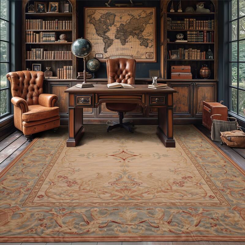 7'6''x9'6'' Hand Woven Wool Beige French Aubusson Needlepoint Area Rug - 7' 6'' x 9' 6'' - 7' 6'' x 9' 6''