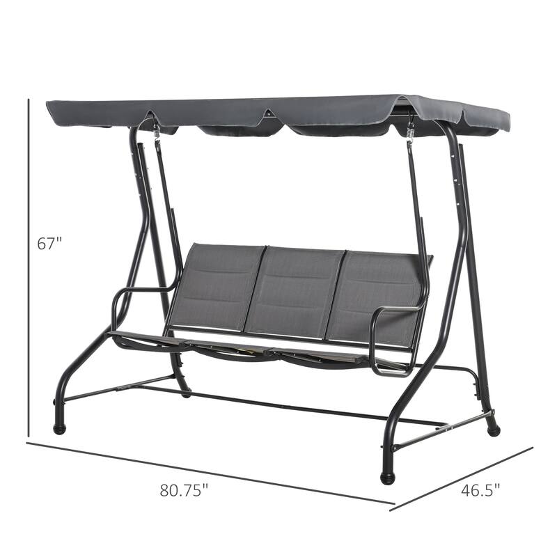 Outsunny 3-Seater Porch Swing Chair Outdoor Patio Bench for Deck with Adjustable Canopy, Padded Sling Fabric Seat